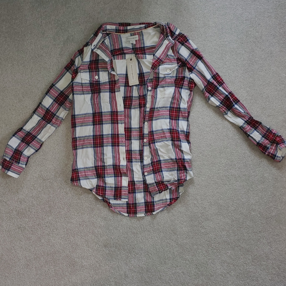 Ivory Plaid Button Down - Picture 2 of 5